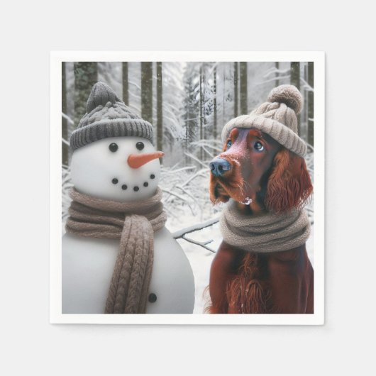 Irish Setter Hund mit einem Schneemann Serviette (Vorderseite)