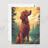 Irish Setter im Wald bei Sonnenuntergang Postkarte (Vorne/Hinten)