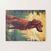 Irish Setter im Wald bei Sonnenuntergang Puzzle (Horizontal)