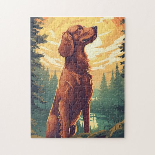 Irish Setter im Wald bei Sonnenuntergang Puzzle (Vertikal)