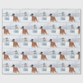 Irish Setter in Snowflakes mit Weihnachtsschneeman Geschenkpapier (Flach)