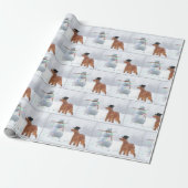 Irish Setter in Snowflakes mit Weihnachtsschneeman Geschenkpapier (Ungerollt)