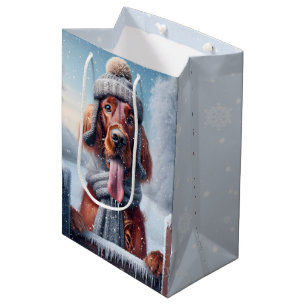 Irish Setter in Snowflakes Mittlere Geschenktüte