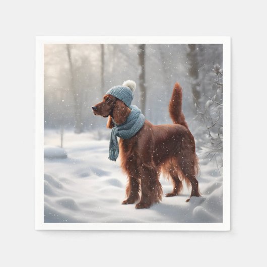 Irish Setter in Snowy Forest Serviette (Vorderseite)