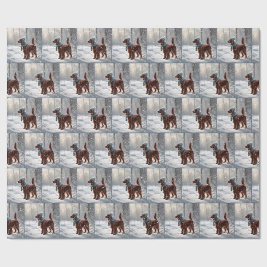 Irish Setter in Winterwald Geschenkpapier (Flach)