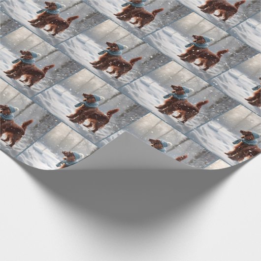 Irish Setter in Winterwald Geschenkpapier (Ecke)