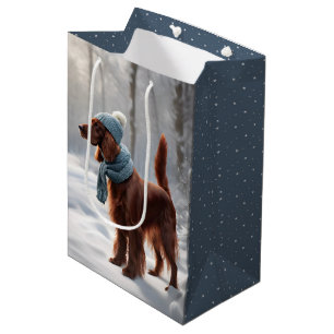 Irish Setter in Winterwald Mittlere Geschenktüte