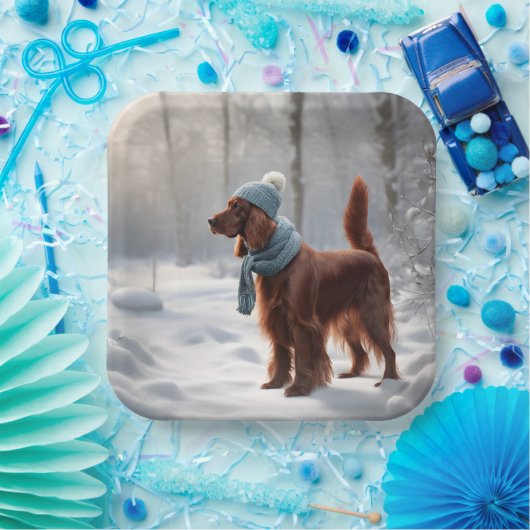 Irish Setter in Winterwald Pappteller (Party)
