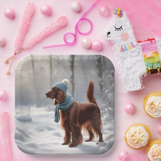 Irish Setter in Winterwald Pappteller (Party)