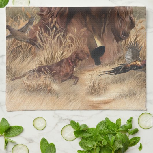 Irish Setter Jagd Fasant, Art Geschirrtuch (Gefaltet)