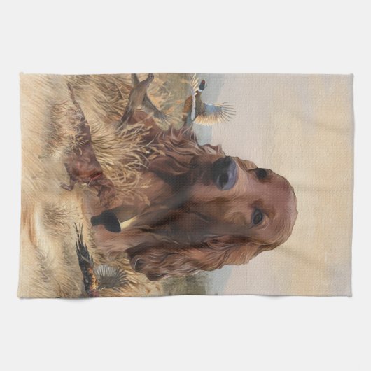 Irish Setter Jagd Fasant, Art Geschirrtuch (Horizontal)