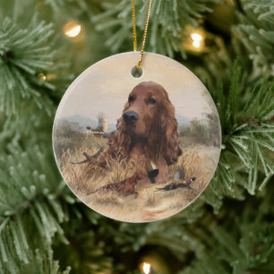 Irish Setter Jagd Fasant, Art Keramik Ornament