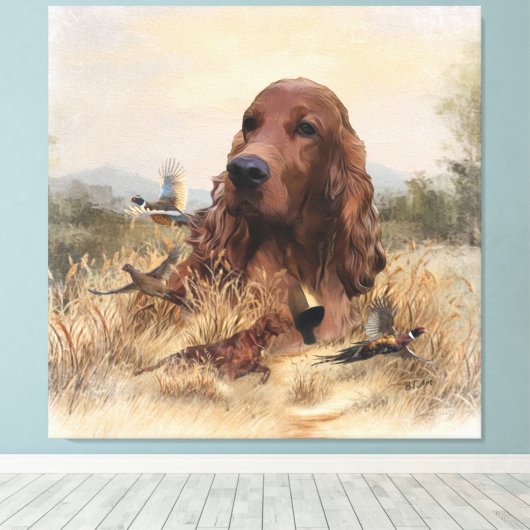 Irish Setter Jagd Fasant, Art Leinwanddruck (Insitu (Holzboden))