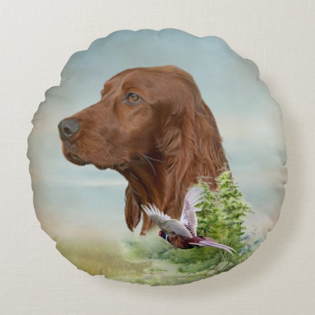 Irish Setter Jagd Rundes Kissen (Vorderseite)