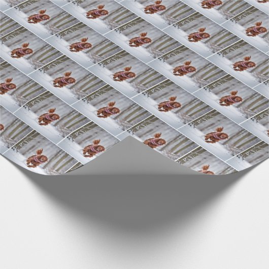 Irish Setter läuft im Schnee Geschenkpapier (Ecke)