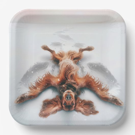 Irish Setter Making a Snow Angel Pappteller (Vorderseite)