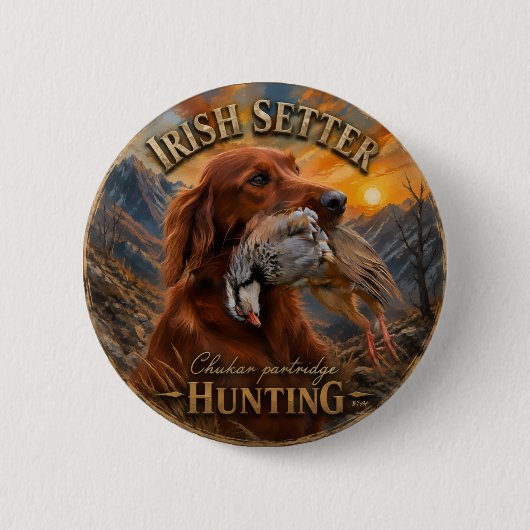 Irish Setter mit Chukar Rebhuhn ,Art Button (Vorderseite)