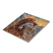 Irish Setter mit Chukar Rebhuhn ,Art Fliese (Seite)