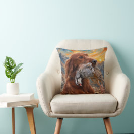 Irish Setter mit Chukar Rebhuhn ,Art Kissen