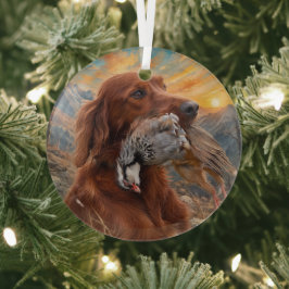 Irish Setter mit Chukar Rebhuhn ,Art Ornament Aus Glas