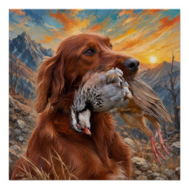 Irish Setter mit Chukar Rebhuhn ,Art Poster