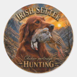 Irish Setter mit Chukar Rebhuhn ,Art Runder Aufkleber