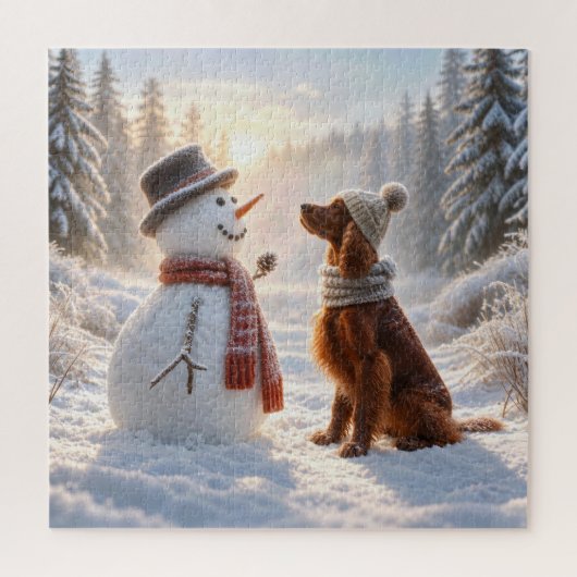 Irish Setter mit einem Schneemann Puzzle (Vertikal)