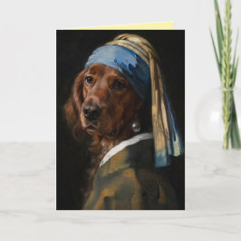 Irish Setter mit einer Perlenohrring-Grußkarte Karte