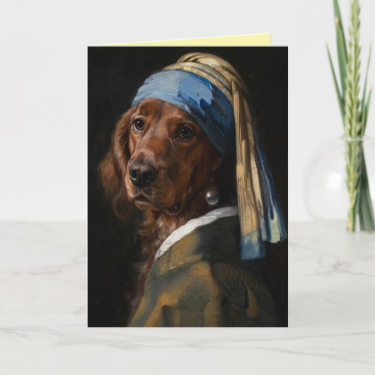 Irish Setter mit einer Perlenohrring-Grußkarte Karte (Vorderseite)