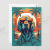 Irish Setter mit Sonnenbrille am Strand Postkarte (Vorne/Hinten)
