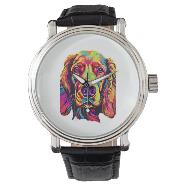 Irish Setter Neon Design Armbanduhr (Vorderseite)
