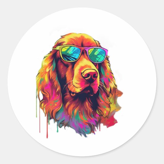 Irish Setter Neon Design Runder Aufkleber (Vorderseite)