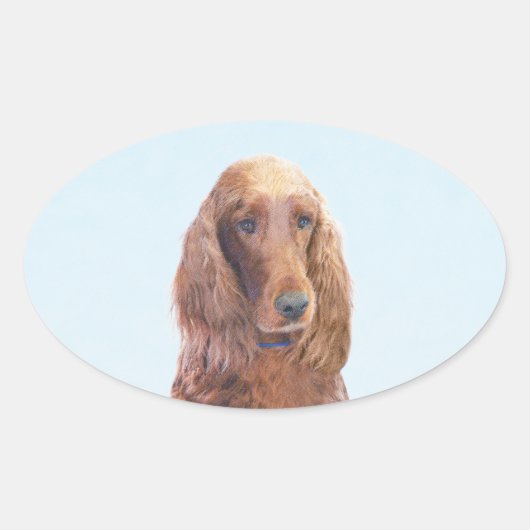 Irish Setter Painting - Niedliche Original Dog Art Ovaler Aufkleber (Vorderseite)