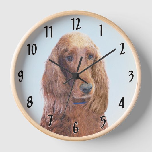 Irish Setter Painting - Niedliche Original Dog Art Uhr (Vorderseite)