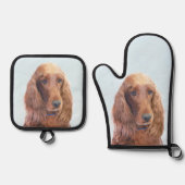 Irish Setter Painting Red Niedlich Original Dog Ar Ofenhandschuh & Topflappen-Set (Vorderseite)
