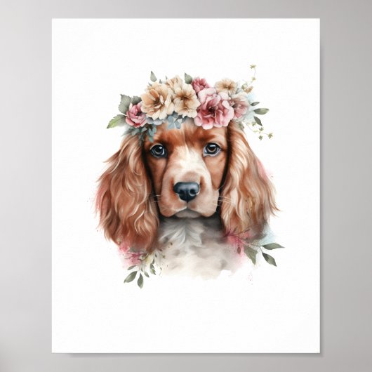 Irish Setter Puppy Pet Watercolor Blume Poster (Vorne)