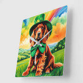 Irish Setter Puppy - St Patricks Day Quadratische Wanduhr (Winkel)