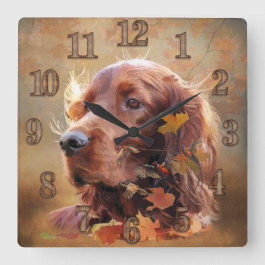 Irish Setter Quadratische Wanduhr (Vorderseite)