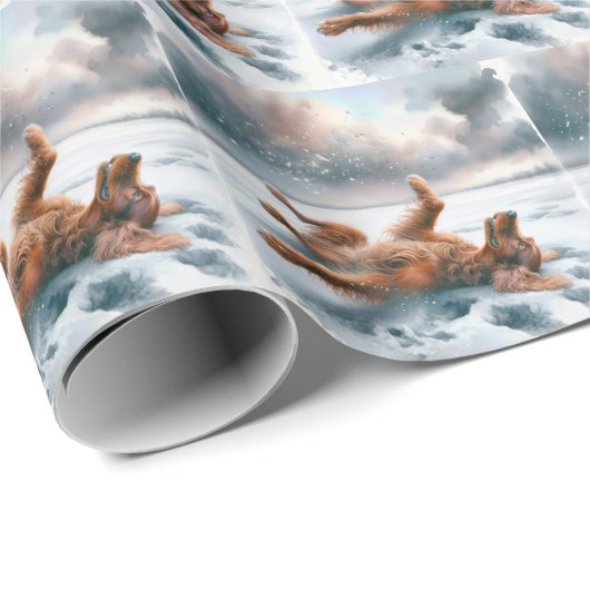 Irish Setter Rolling in Snow Geschenkpapier (Rolleneckpunkt)