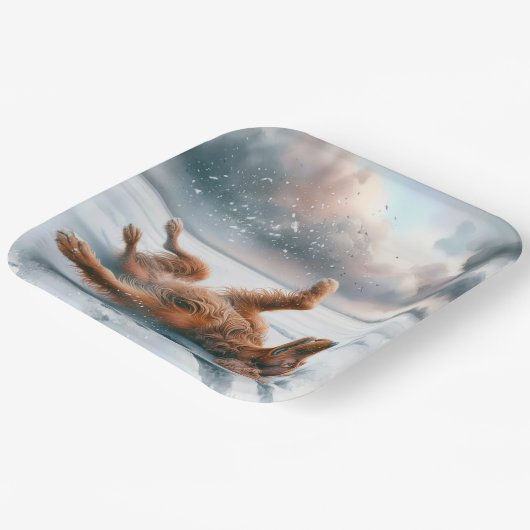 Irish Setter Rolling in Snow Pappteller (Gewinkelt)