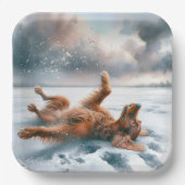 Irish Setter Rolling in Snow Pappteller (Vorderseite)