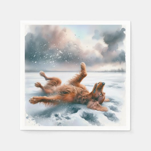 Irish Setter Rolling in Snow Serviette (Vorderseite)