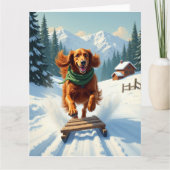 Irish Setter Schlittenfahrt-Abenteuer Weihnachtsma Karte (Vorderseite)