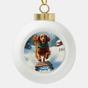 Irish Setter Schlittenfahrt-Abenteuer Weihnachtsma Keramik Kugel-Ornament