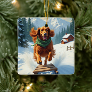 Irish Setter Schlittenfahrt-Abenteuer Weihnachtsma Keramikornament