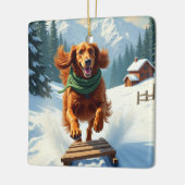 Irish Setter Schlittenfahrt-Abenteuer Weihnachtsma Keramikornament (Links)