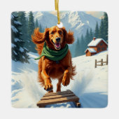 Irish Setter Schlittenfahrt-Abenteuer Weihnachtsma Keramikornament (Vorderseite)