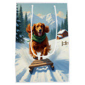 Irish Setter Schlittenfahrt-Abenteuer Weihnachtsma Mittlere Geschenktüte (Rückseite)