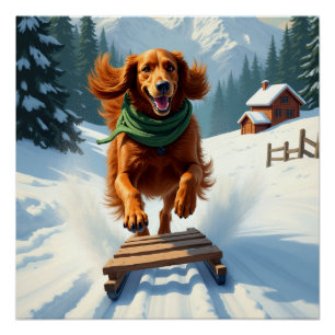 Irish Setter Schlittenfahrt-Abenteuer Weihnachtsma Poster