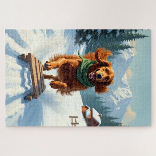 Irish Setter Schlittenfahrt-Abenteuer Weihnachtsma Puzzle (Horizontal)